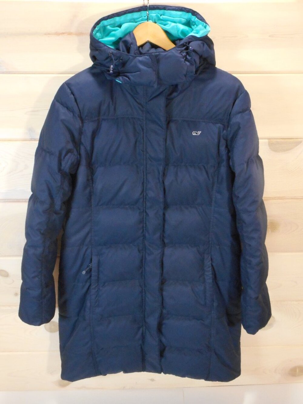 Vineyard Vines Women's Size M Down Puffer Coat Hooded Quilted Navy Blue